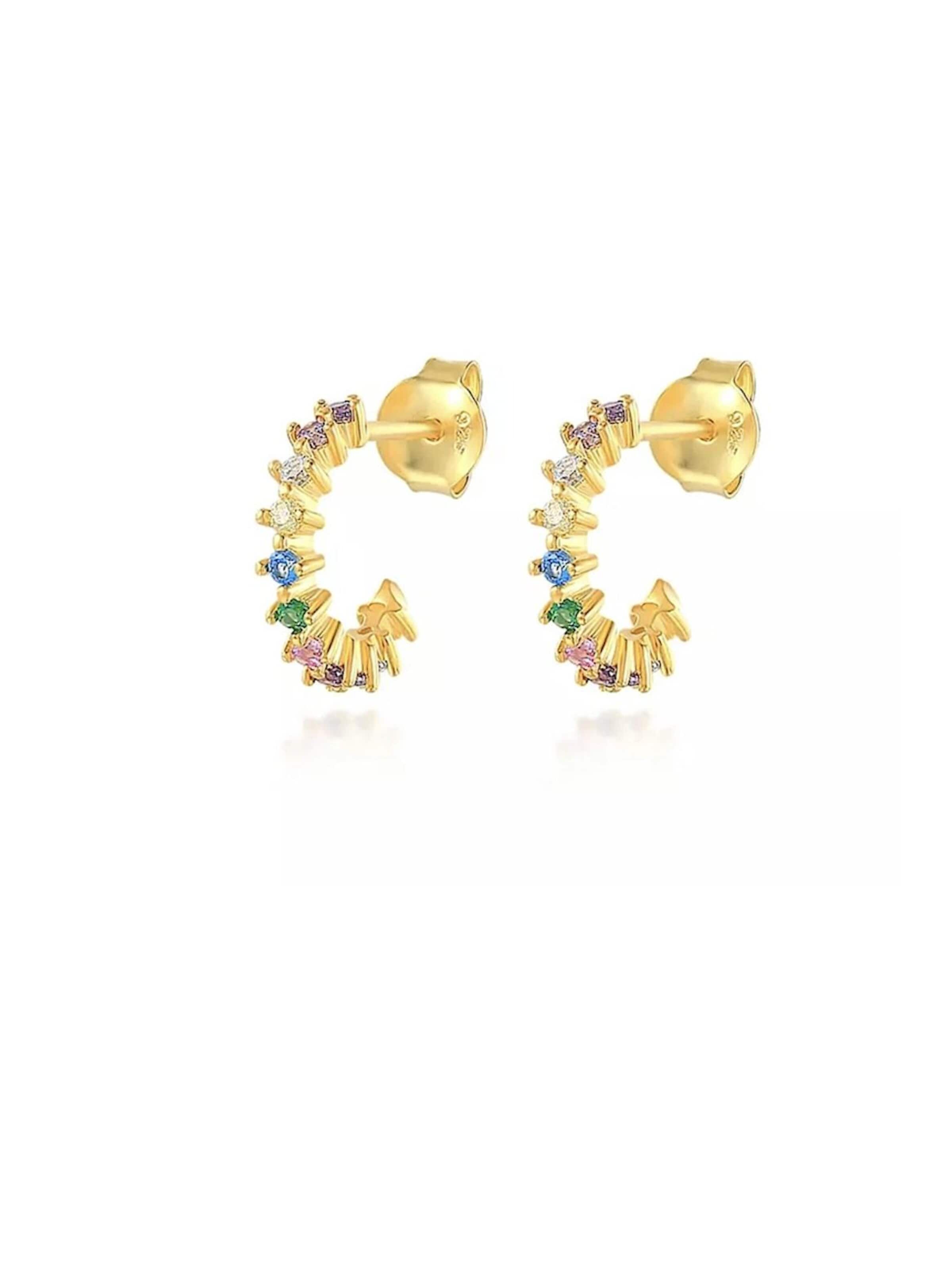 Cala Rose Oorbellen 'RAINBOW STAR' in Goud: voorkant