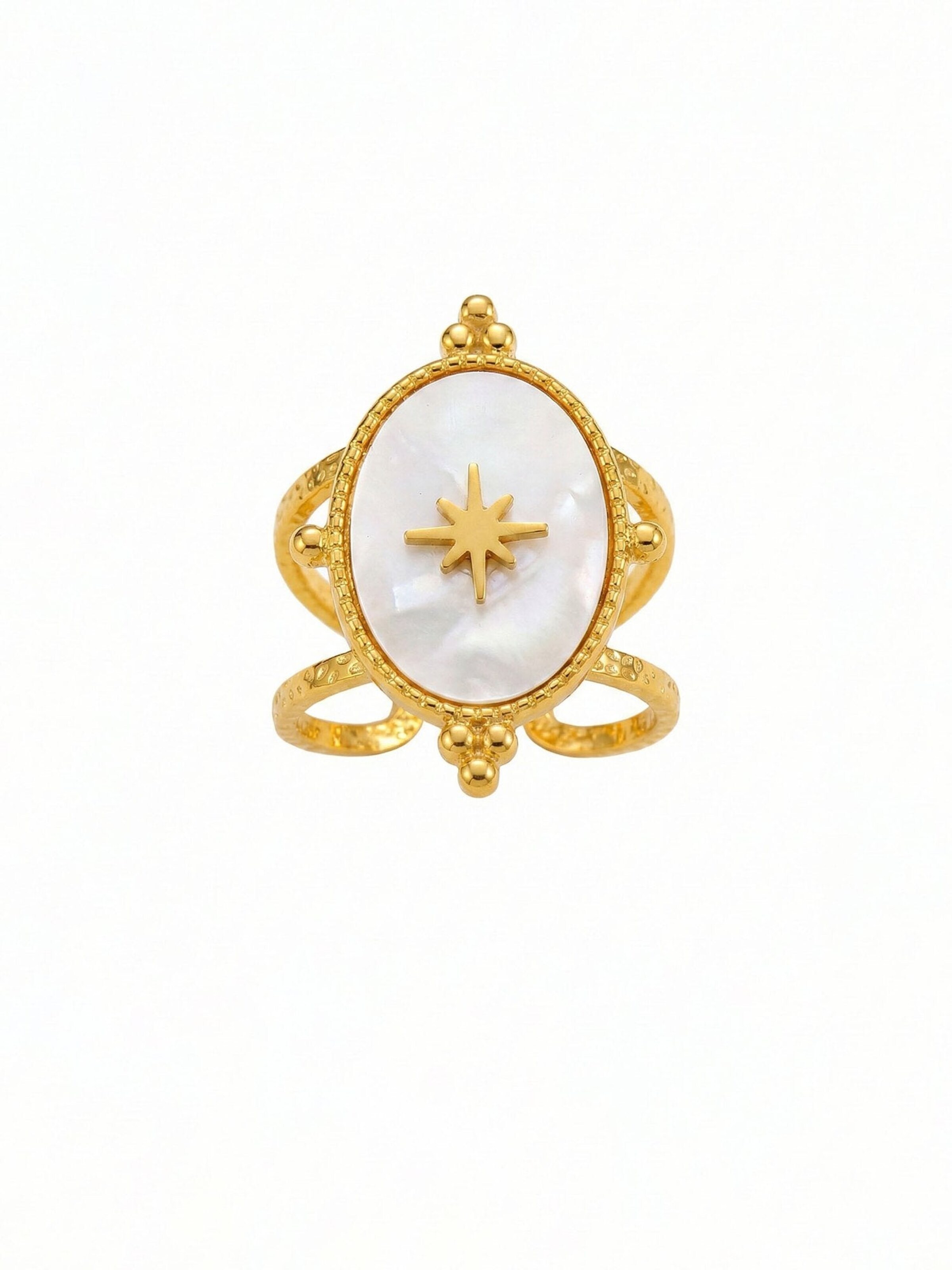 Nemomatheo Ring 'Morning Star – Eleganter Perlmuttring' in Gold: front