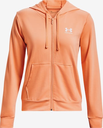 UNDER ARMOUR Athletic Zip-Up Hoodie 'Rival Terry' in Orange: front
