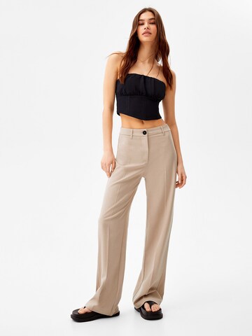 Bershka Wide Leg Hose in Beige