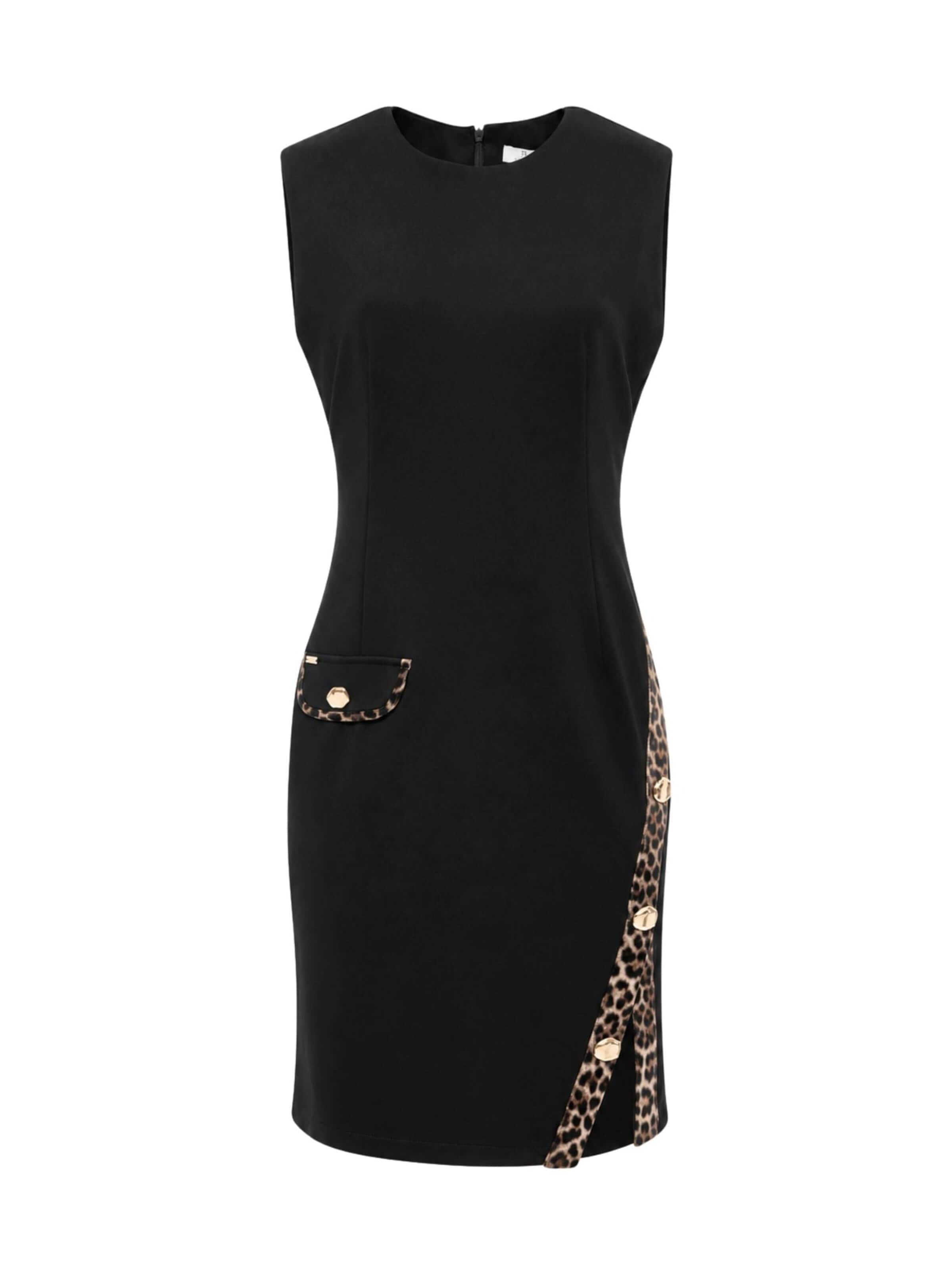 Fracomina Klänning 'Sheath Dress with Animal Print Inserts' i svart: framsida