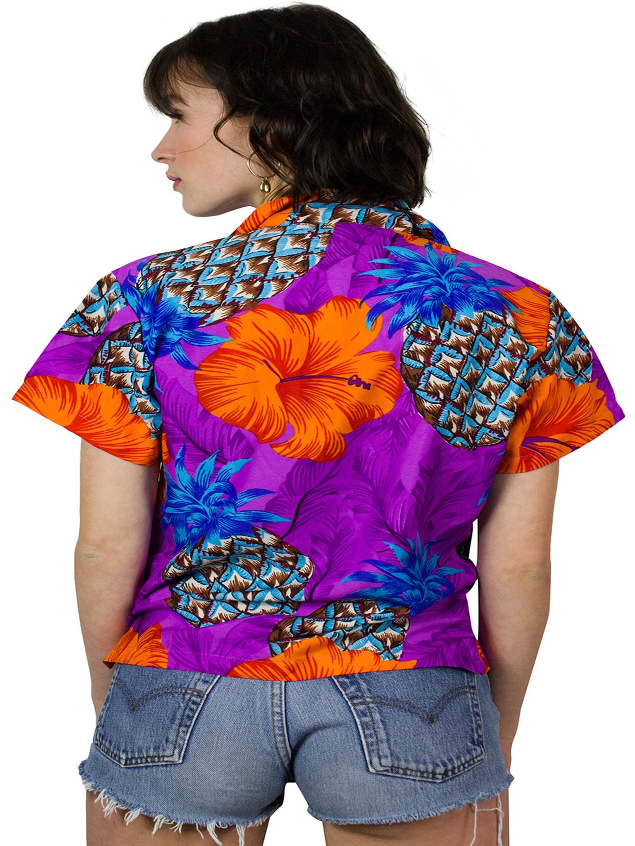 King Kameha Bluse 'Pineapple Hibiscus Shadow Line'‌‌ in Lila