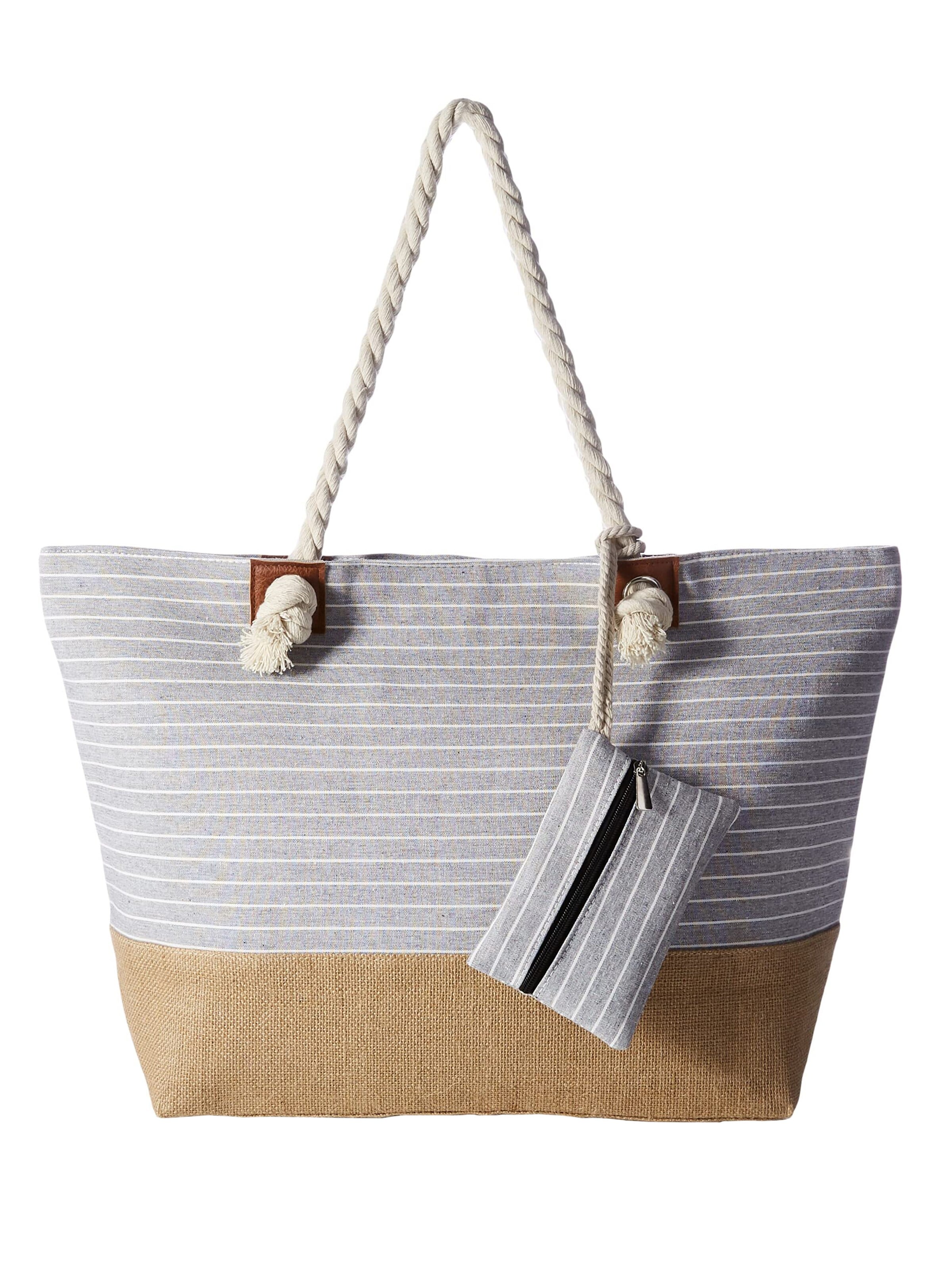 DonDon Strandtasche 'DonDon Strandtasche mit Reißverschluss Shopper Beach bag Badetasche Bunte Welt'‌‌ in Grau: Vorderseite