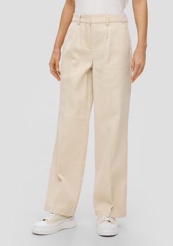 s.Oliver Wide leg Pleat-Front Pants in Beige: front
