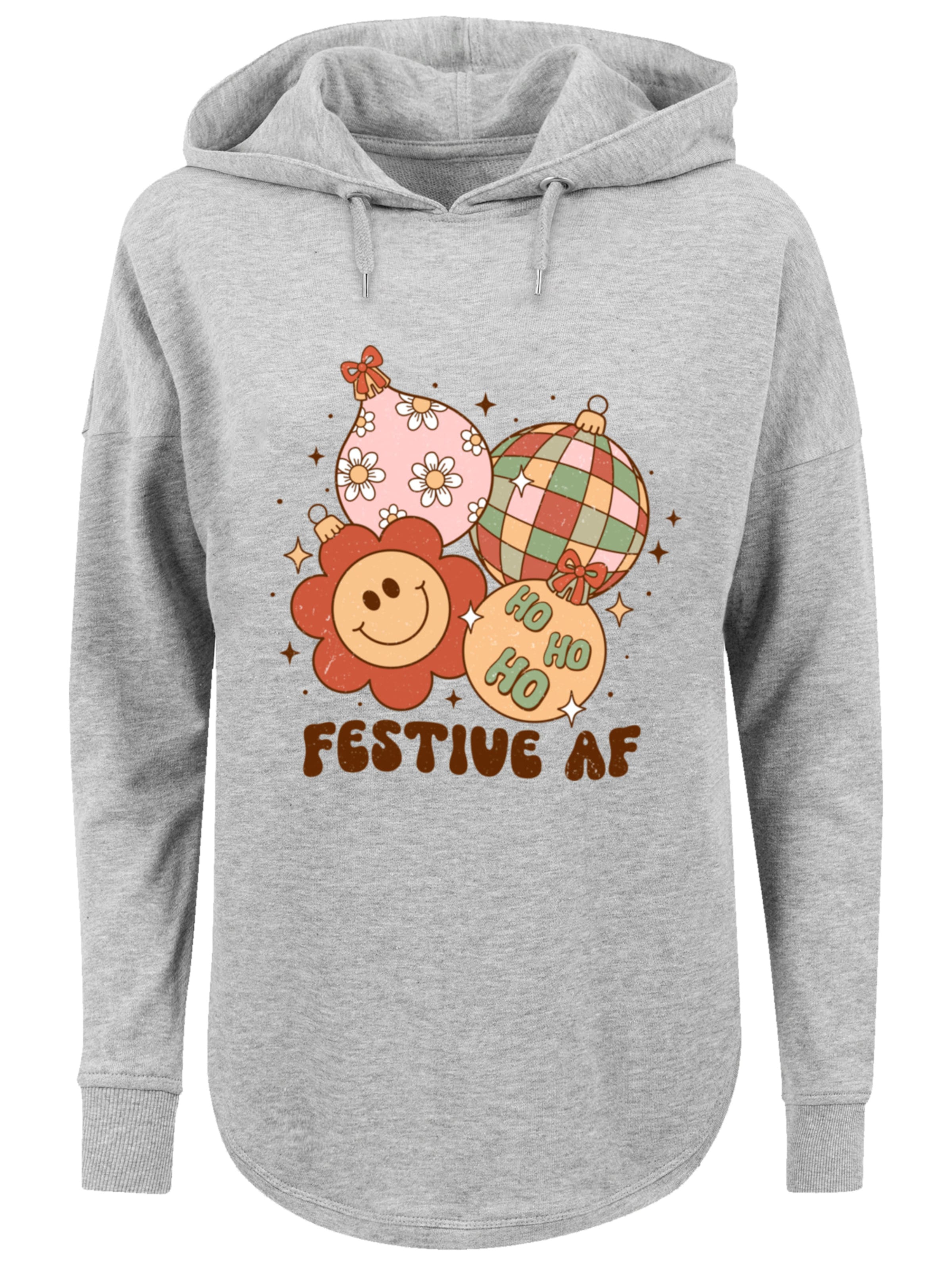 F4NT4STIC Sweatshirt 'Festive AF Christmas Tree Balls' in Grijs: voorkant
