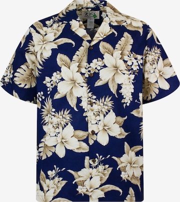 KY's Hemd 'Goldbraune Blume' in Blau: Vorderseite