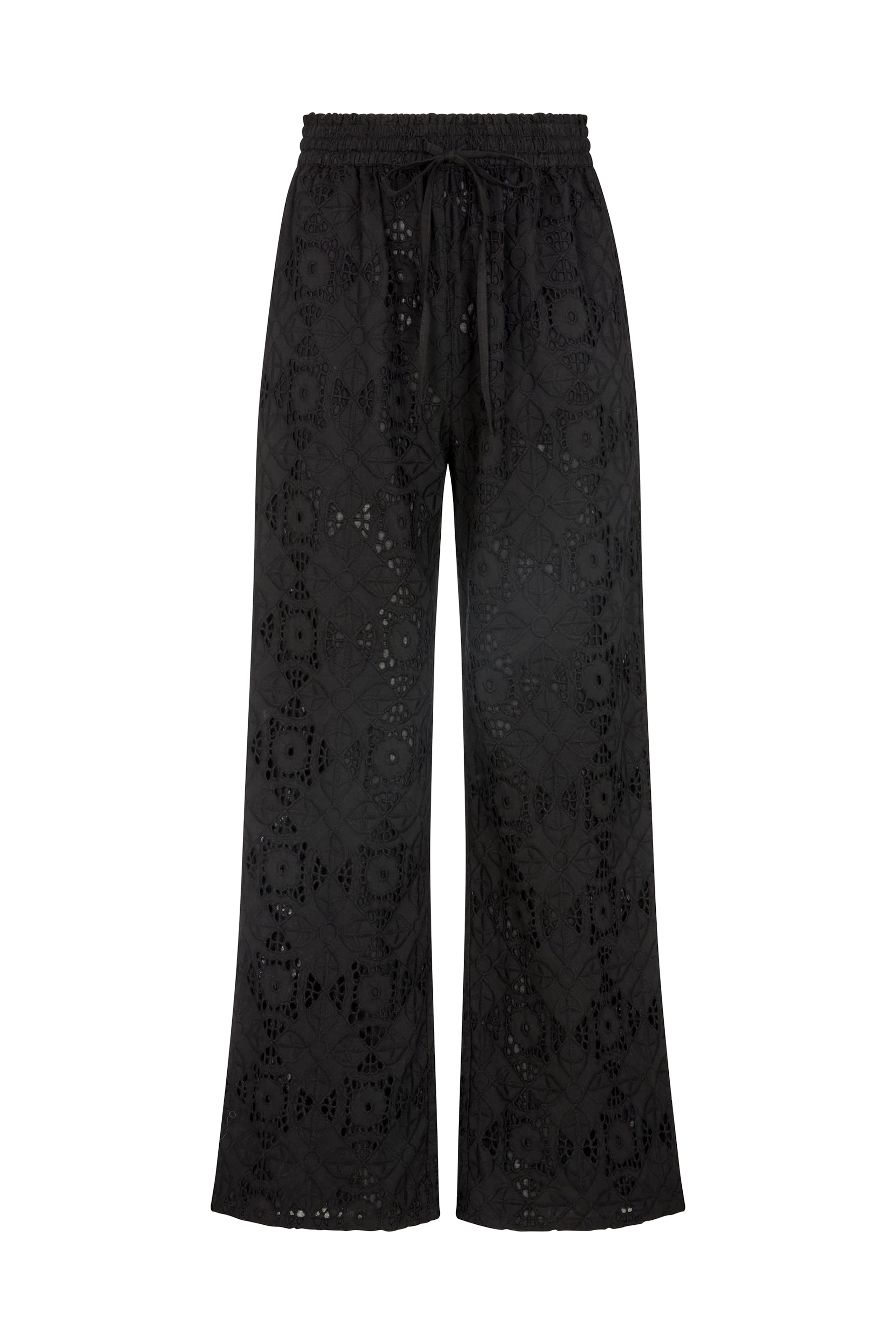 RAFFYA Wide Leg Hose 'Opal Broderie Anglaise' in Schwarz: Vorderseite