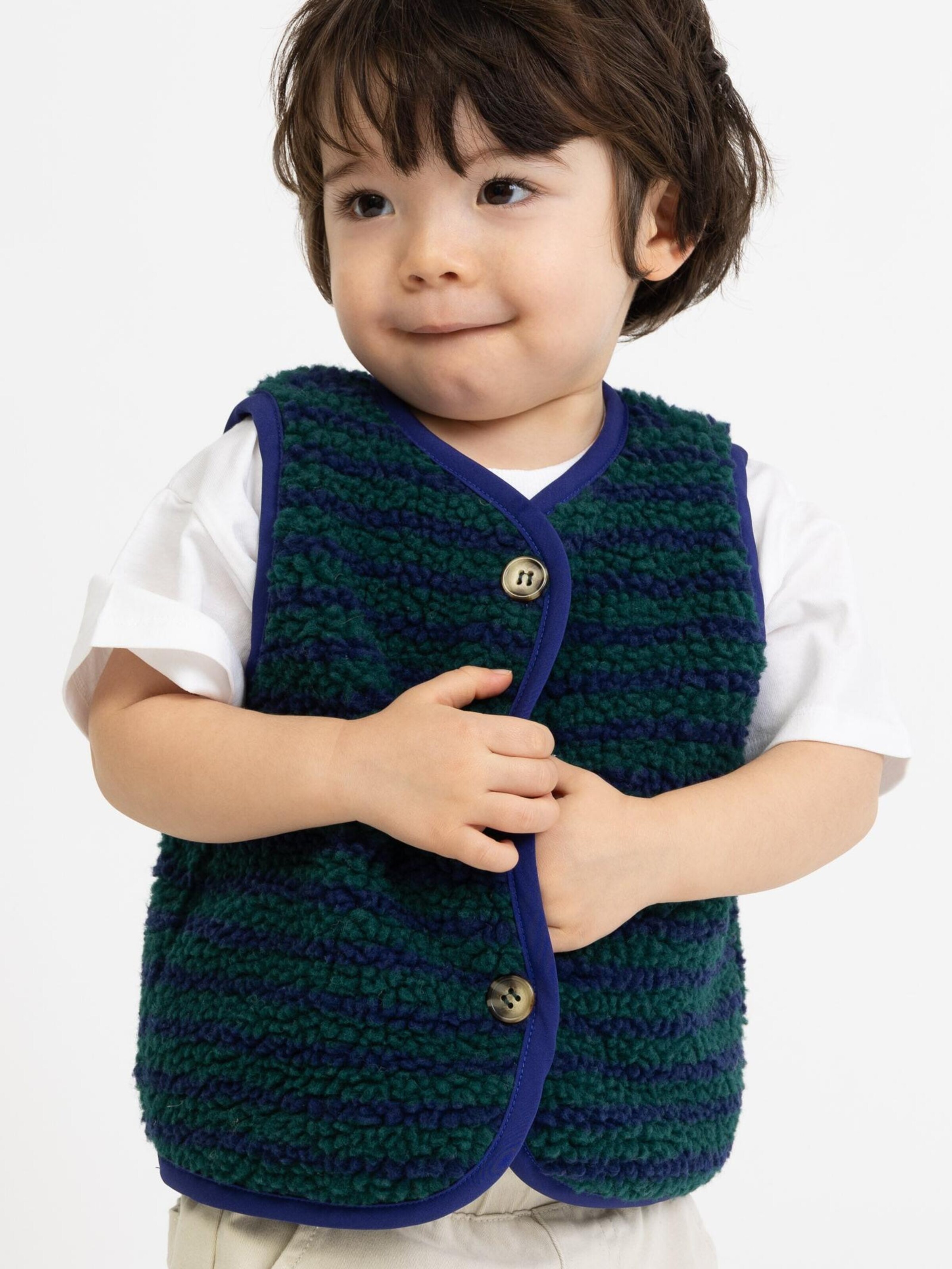 BROKE + SCHÖN Vest 'Gestreifte Teddy Kinderweste' in Blue: front