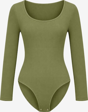 cfab Body 'Ribbed Longsleeve Sculpting Bodysuit with Slip' in Groen: voorkant