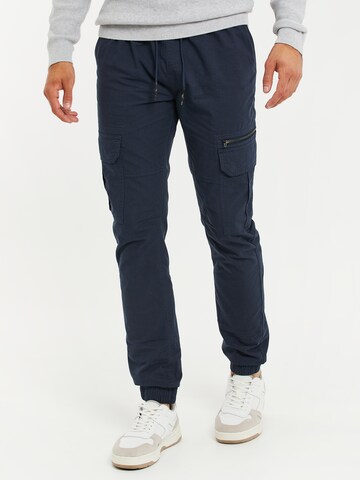 Effilé Pantalon cargo Threadbare en bleu : devant