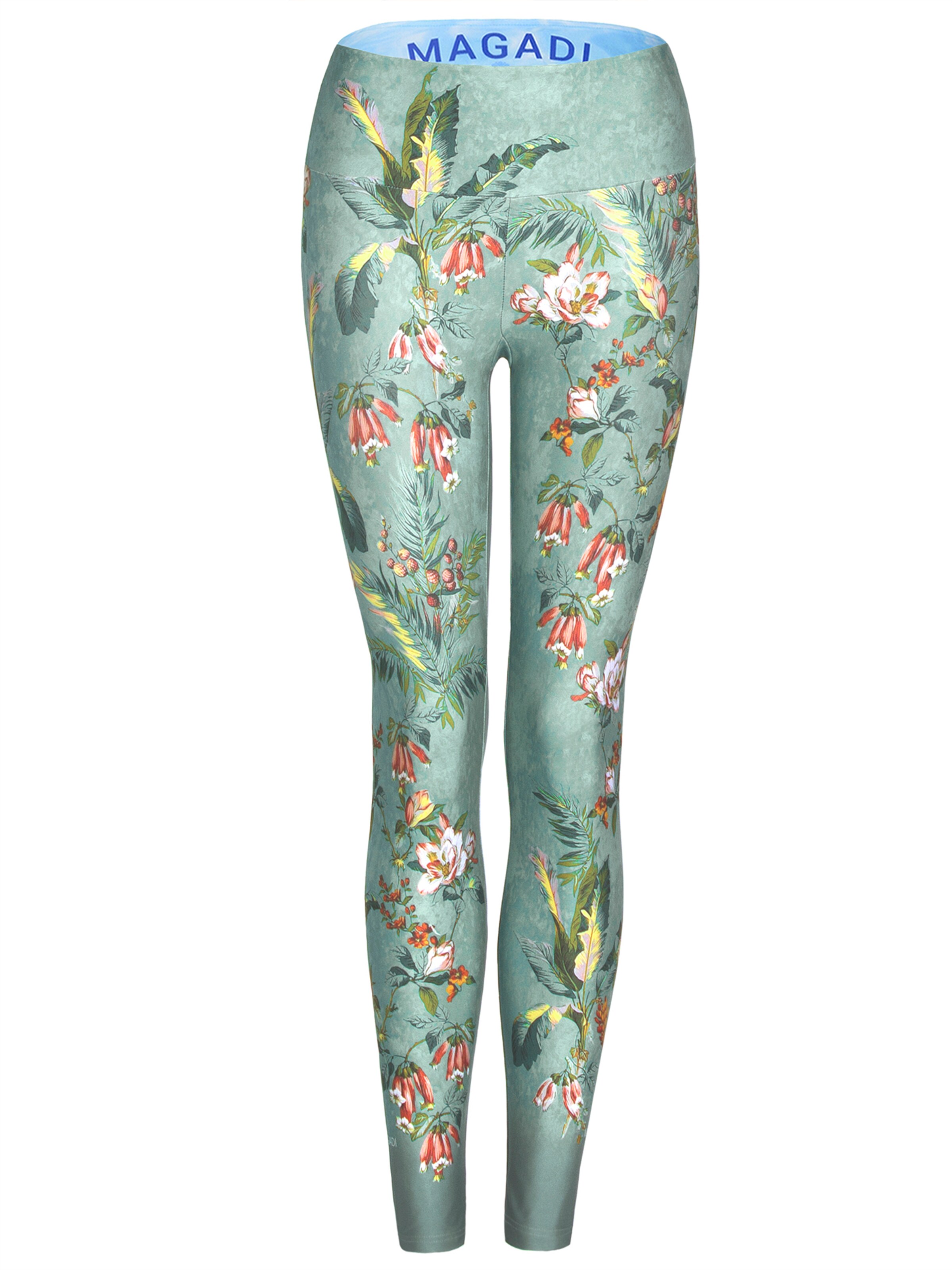 Magadi Skinny Sporthose 'Secret Garden' in Grün: Vorderseite