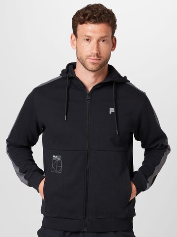 FILA Athletic Zip-Up Hoodie in Black: front