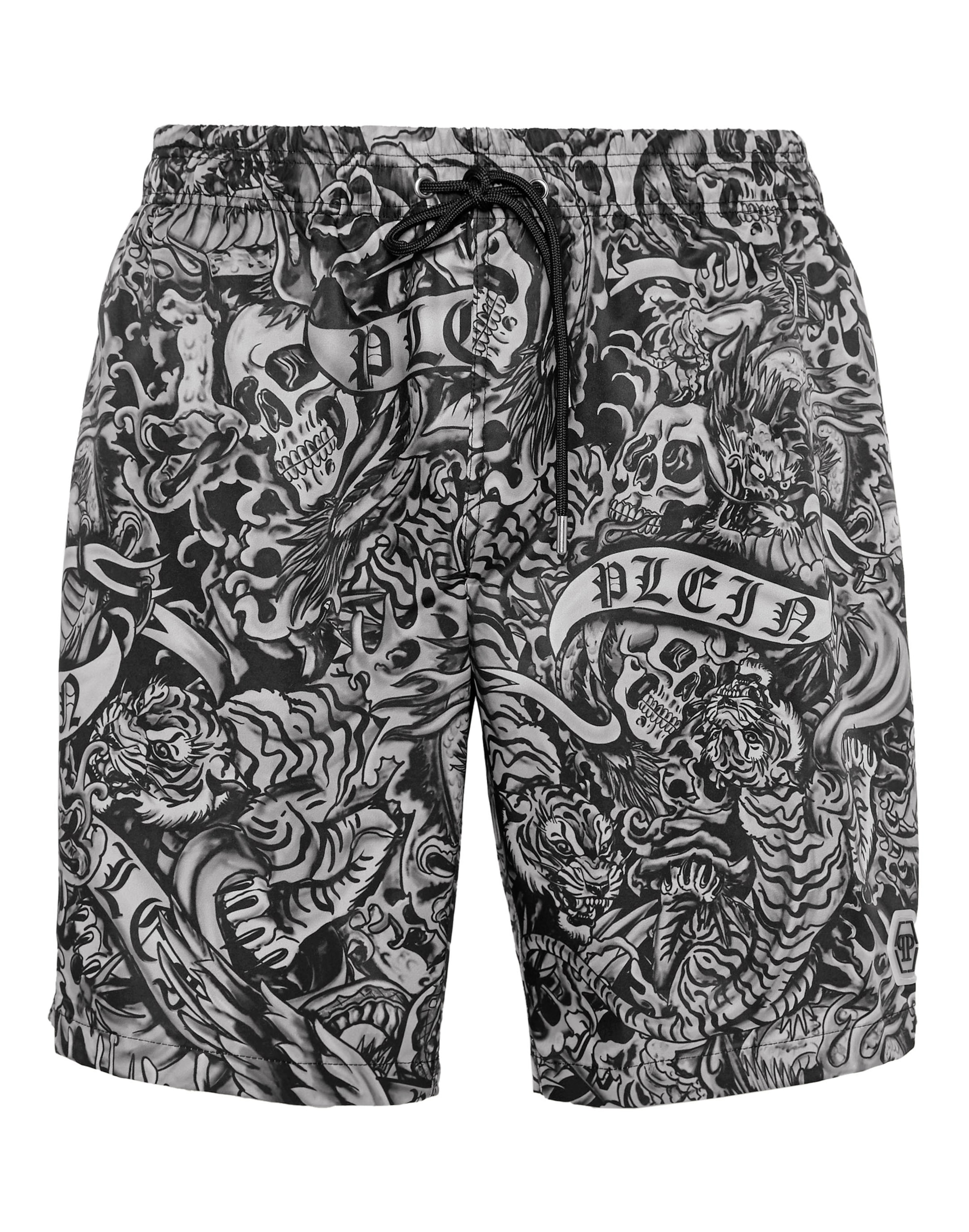 Philipp Plein - Calções de banho 'Tattoo' em preto: frente