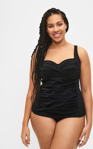 Swim by Zizzi T-Shirt Tankini 'SBasic' in Schwarz