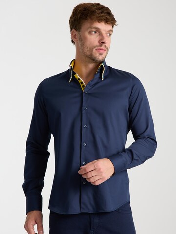 Slim fit Camicia business 'Vesuvio Iconic Satin Man Shirt Black' di 7Camicie in blu