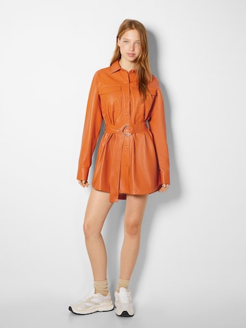 Bershka Shirt Dress in Brown