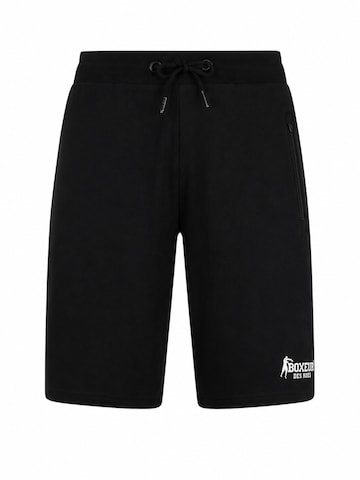 Boxeur des Rues - Traje para estar en casa 'Herren Set Boxeur des Rues: Baumwollshorts Schwarz + Slim-Fit T-Shirt Marineblau, Weißes Logo' en azul