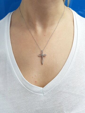 EinStein Diamant Pendant 'Kreuz Diamant Anhänger mit Kette Collier in 14 Karat Weißgold' in White