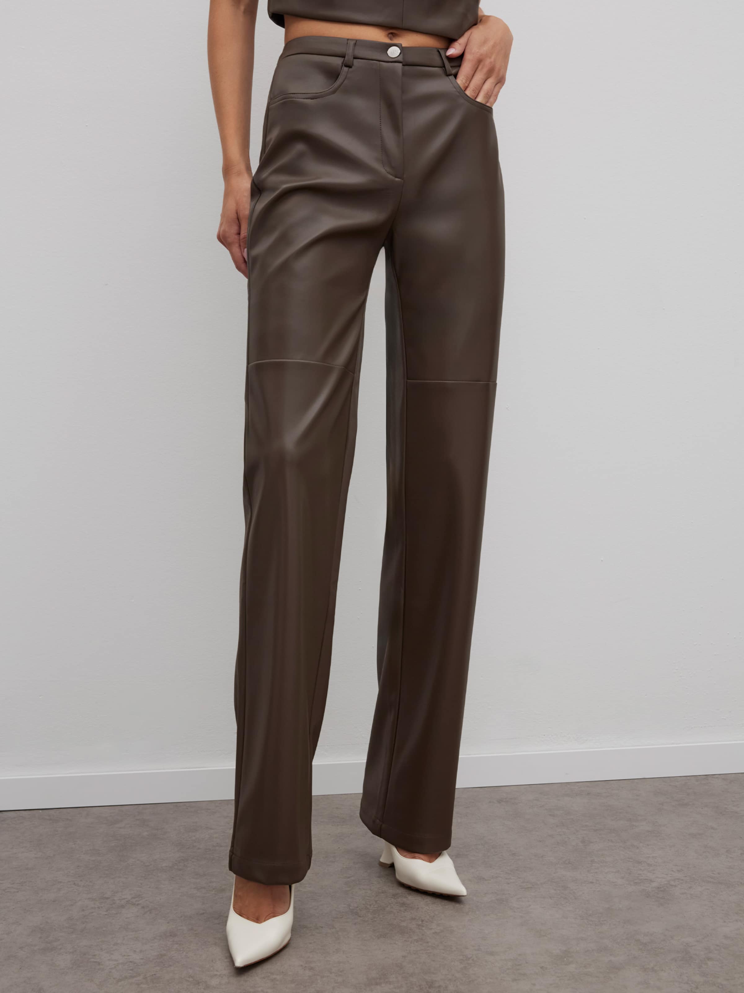 Pantalon fashion piel marron mujer