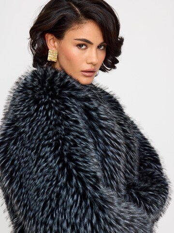 BASSIA Winter coat 'Gilda Black Raccoon Faux Fur Bomber' in Black
