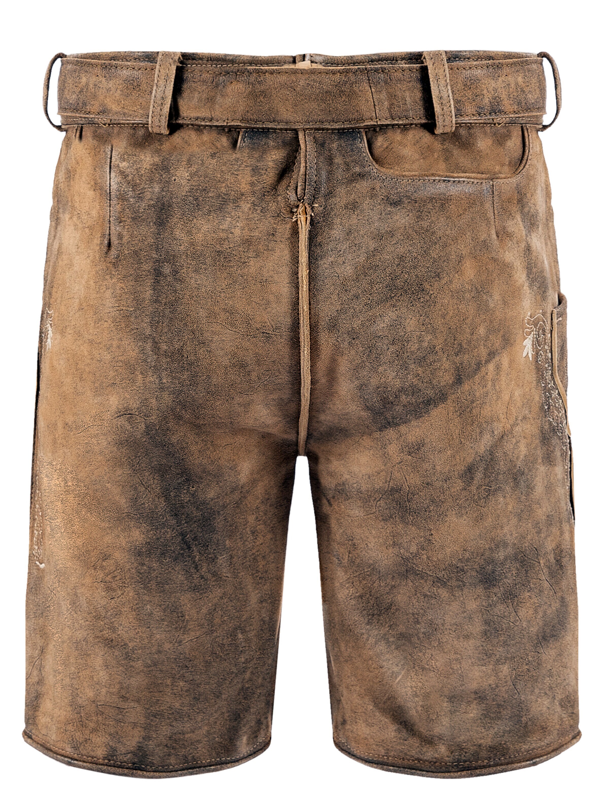Fuchs Trachtenmoden Skinny Traditional pants 'Trachtenlederhose Herren kurz Hellbraun Echtleder' in Brown