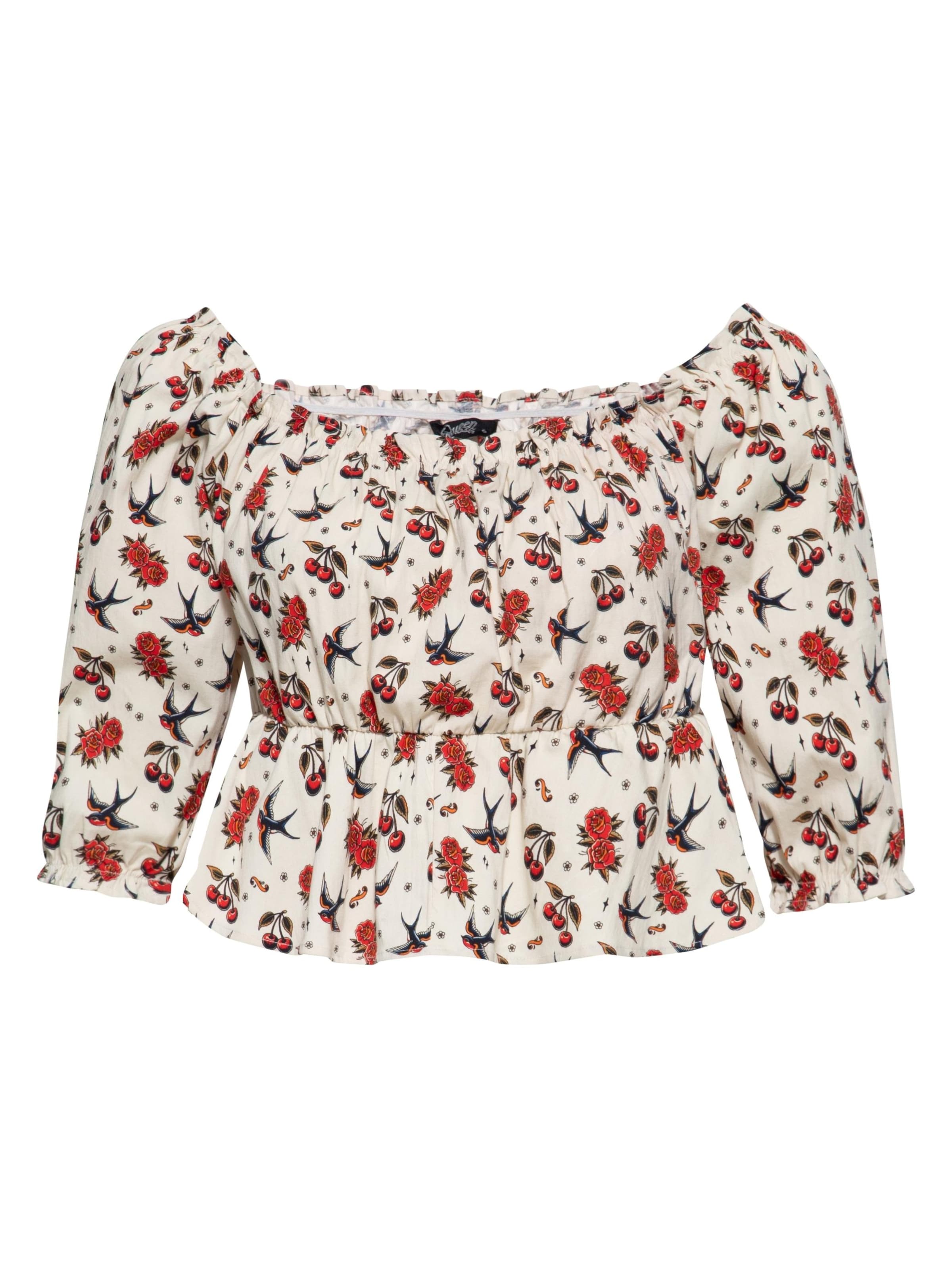 Queen Kerosin Bluse 'Cherries & Roses'‌‌ in Beige: Vorderseite