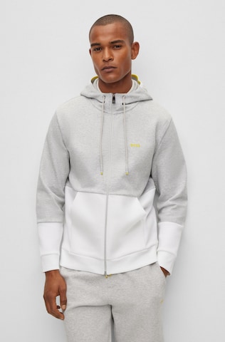 BOSS Green Zip-Up Hoodie 'Saggy 1' in White: front
