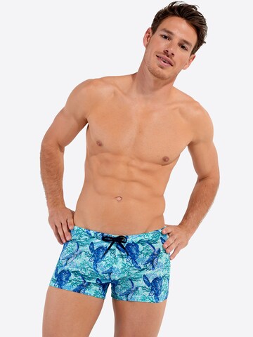 HOM Zwembroek ' Swim Shorts Tartane ' in Blauw: voorkant