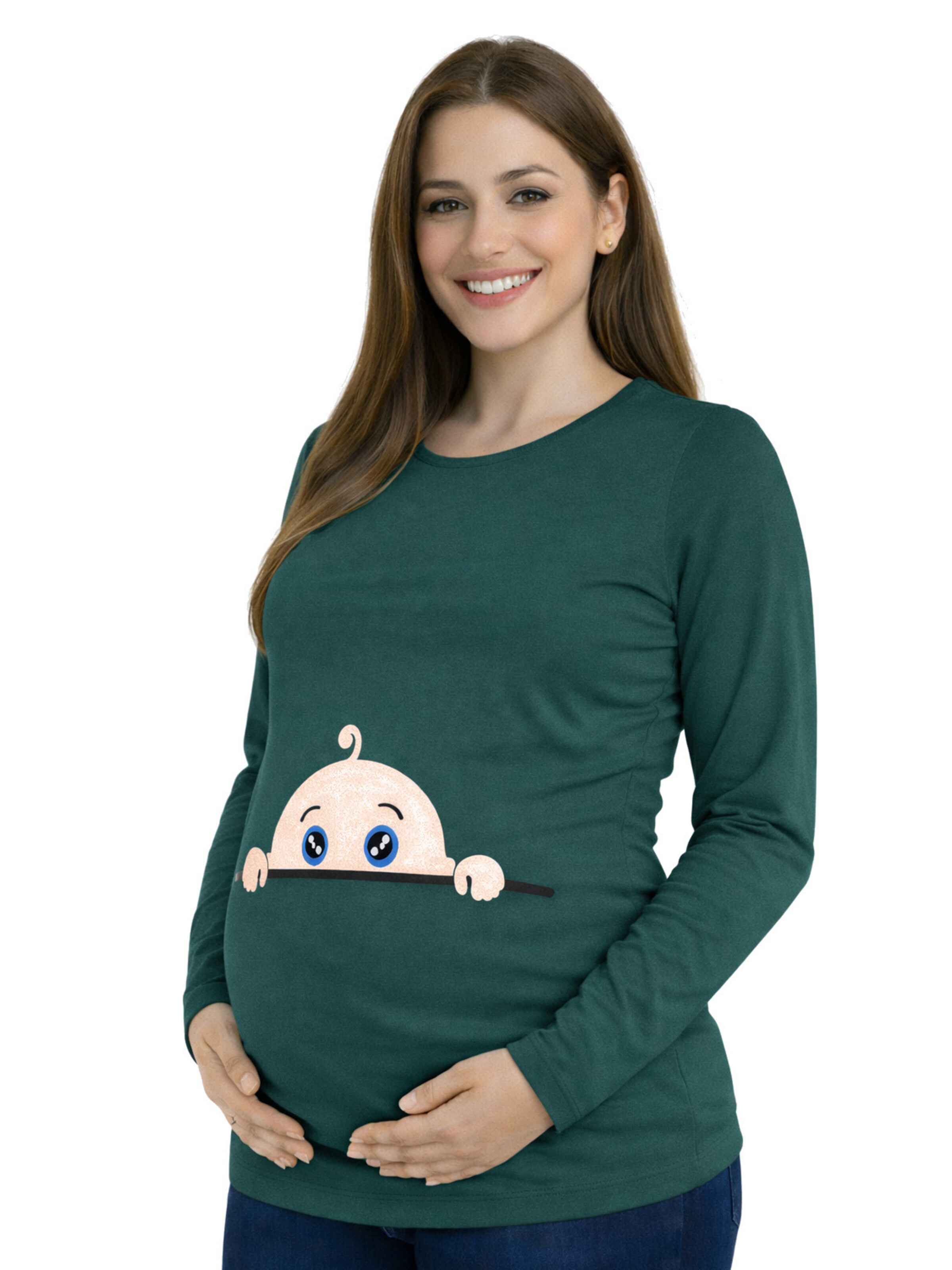 M.M.C. Shirt 'Neugieriges Baby Umstandslangarmshirt' in Green