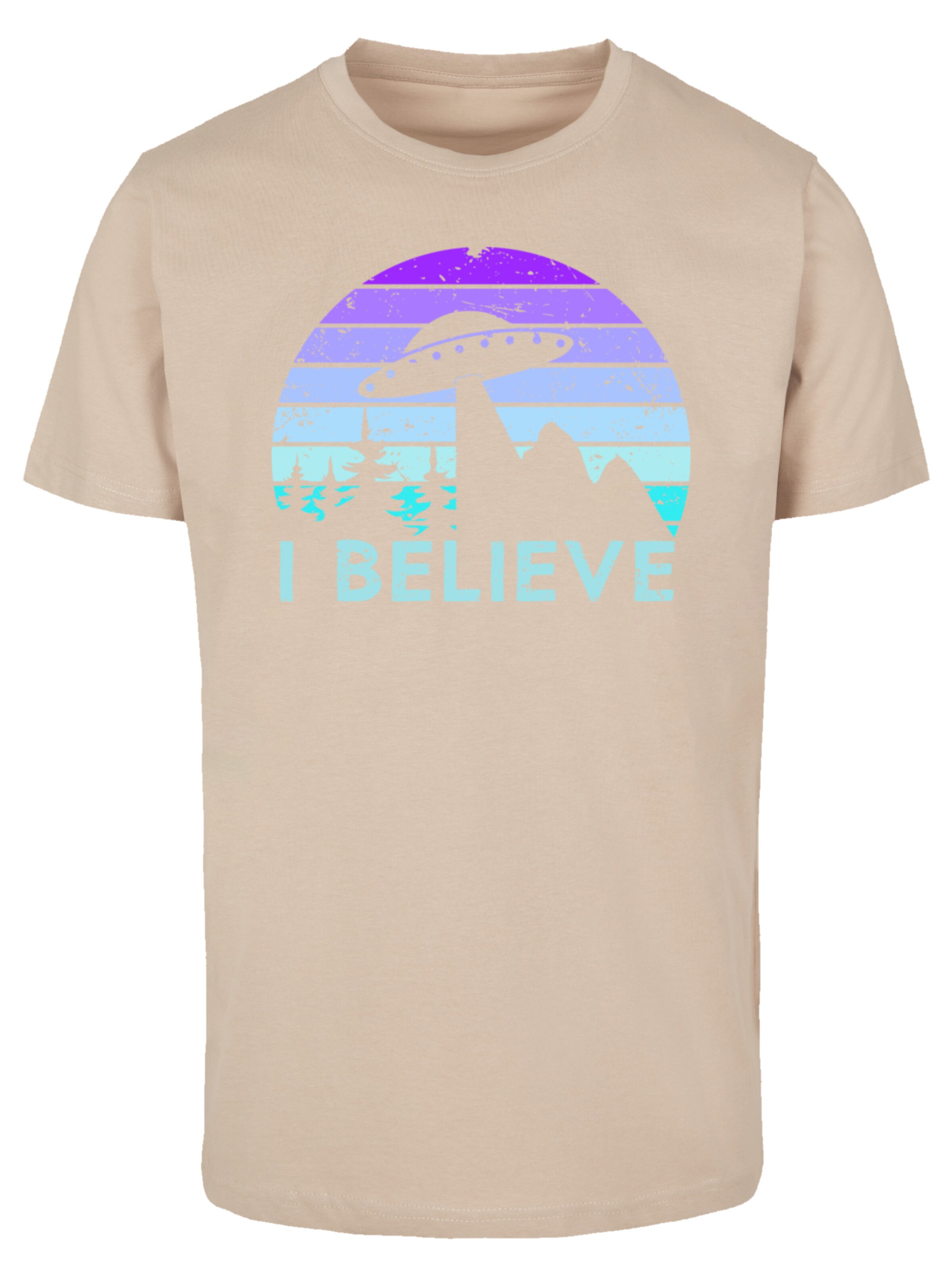 F4NT4STIC T-Shirt 'I Believe UFO Alien Raumschiff Retro' in Beige: Vorderseite