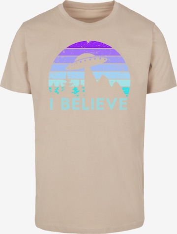 F4NT4STIC T-Shirt 'I Believe UFO Alien Raumschiff Retro' in Beige: Vorderseite