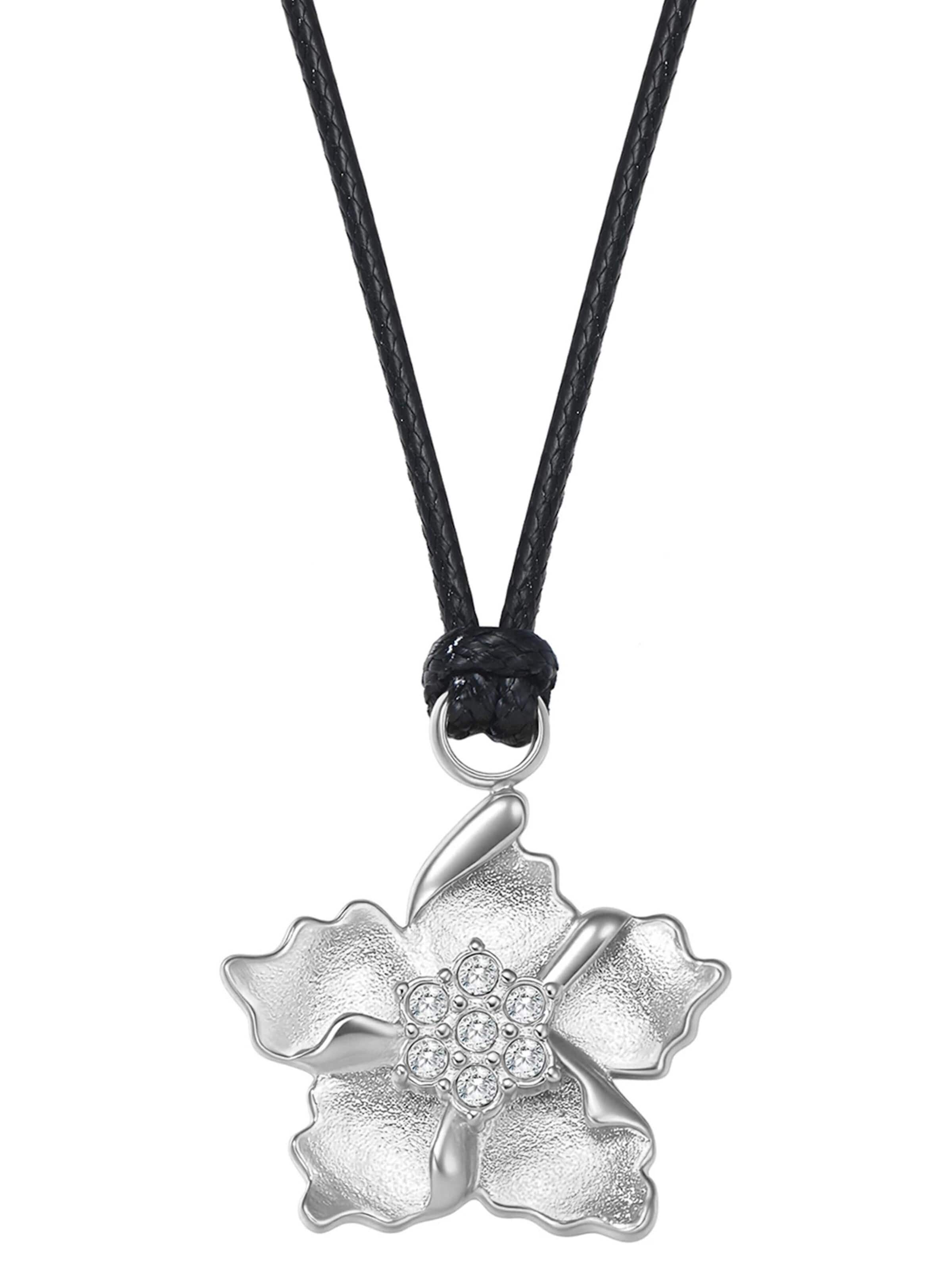 Hey Happiness Ketting 'Sunburst Flower Charm Cord' in Zilver