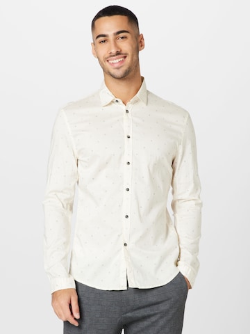 TOM TAILOR DENIM Slim fit Button Up Shirt in Beige: front