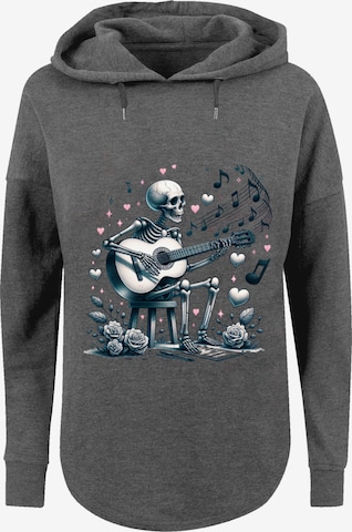 F4NT4STIC Sweatshirt 'Skelett spielt Gitarre, Musik, Liebe' in Grau: Vorderseite
