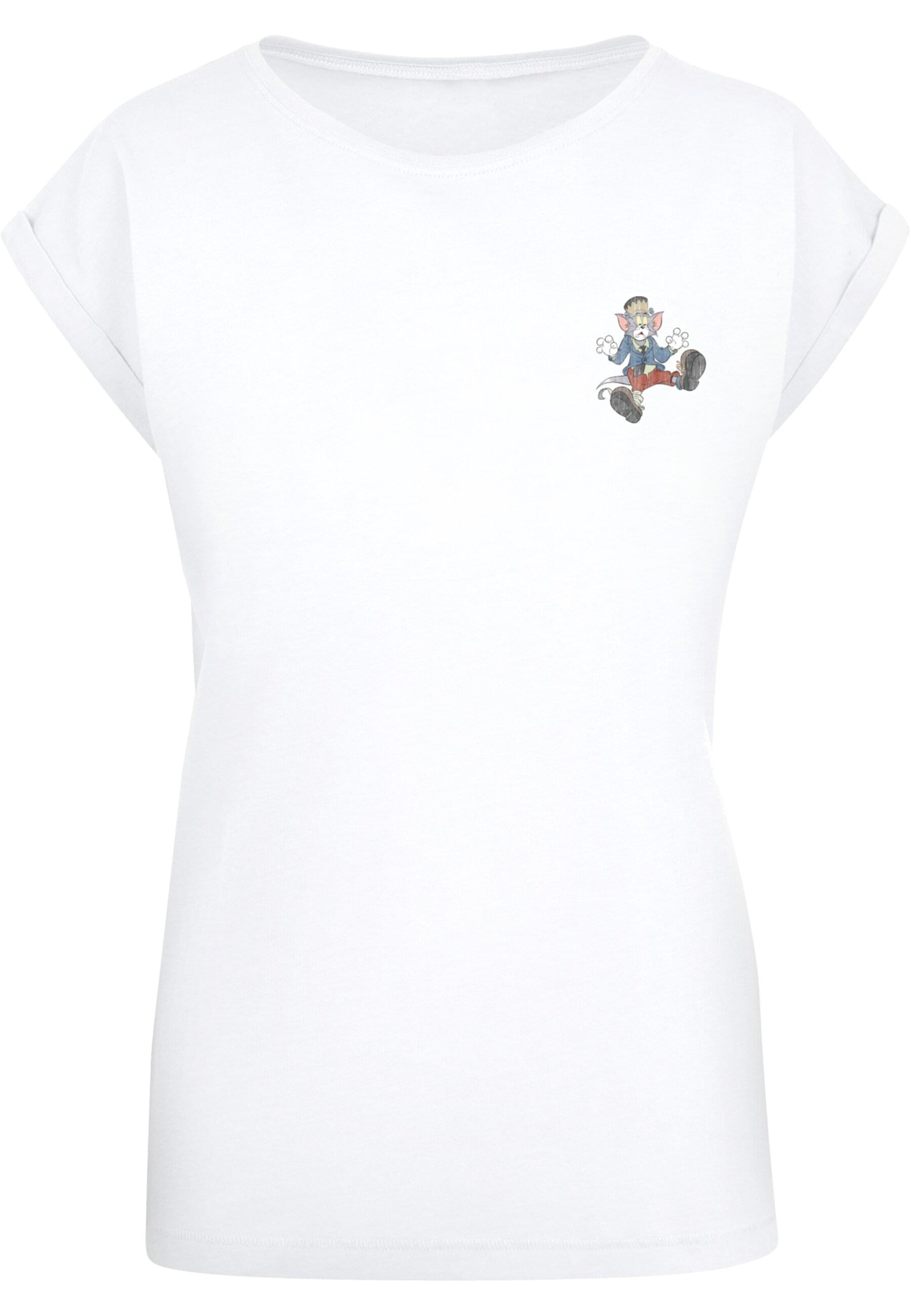 ABSOLUTE CULT Shirt 'Tom and Jerry - Frankenstein Tom' in Wit: voorkant