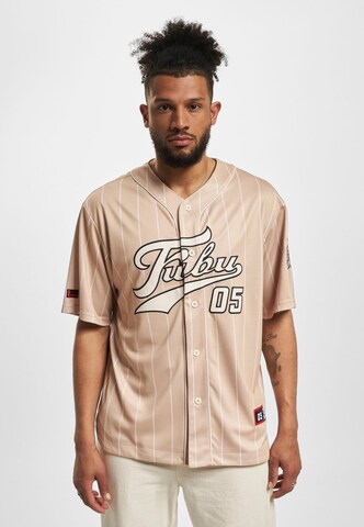 FUBU Comfort fit Button Up Shirt in Beige: front