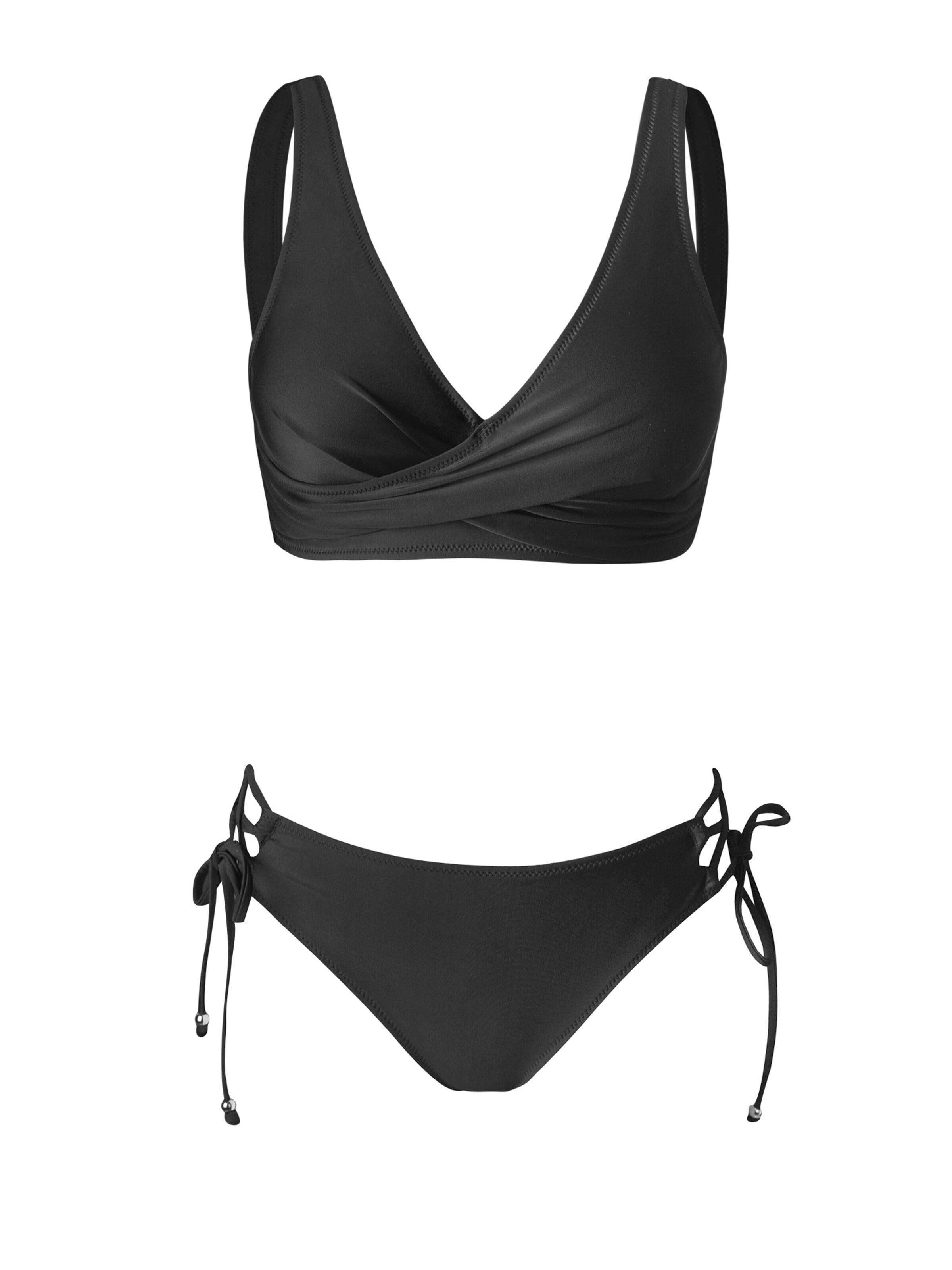 Cupshe Bustier Bikini 'Crisscross Back' | črna barva: sprednja stran