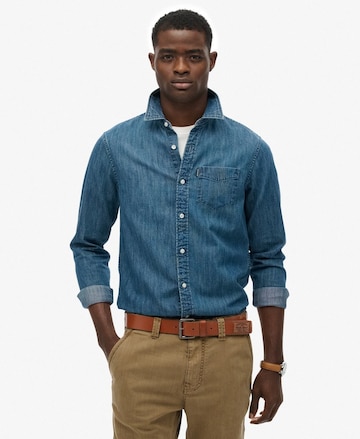 Superdry Regular fit Overhemd in Blauw: voorkant