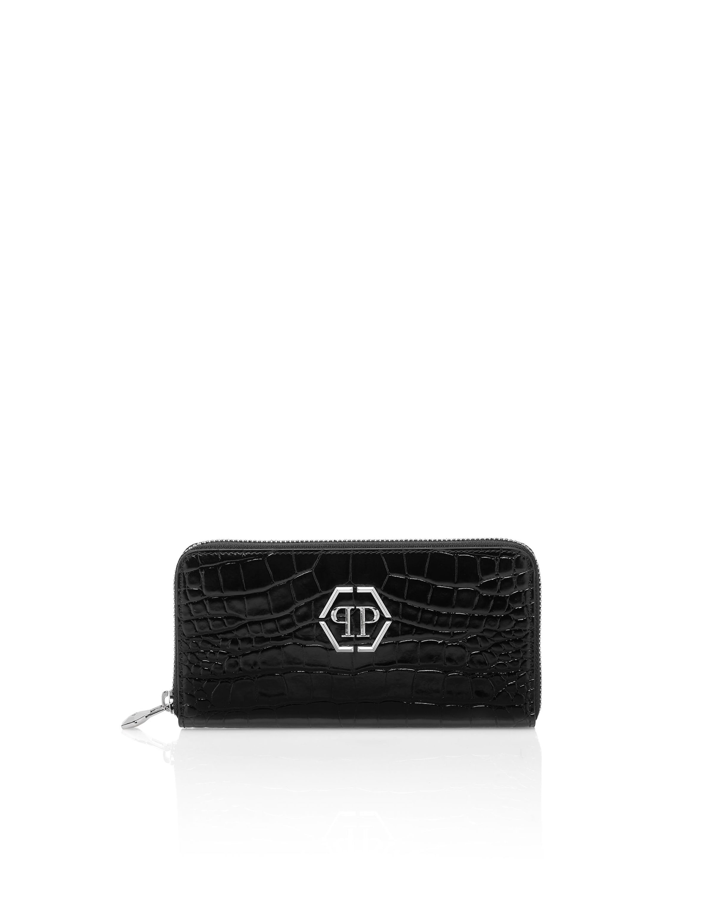 Portamonete di Philipp Plein in nero: frontale