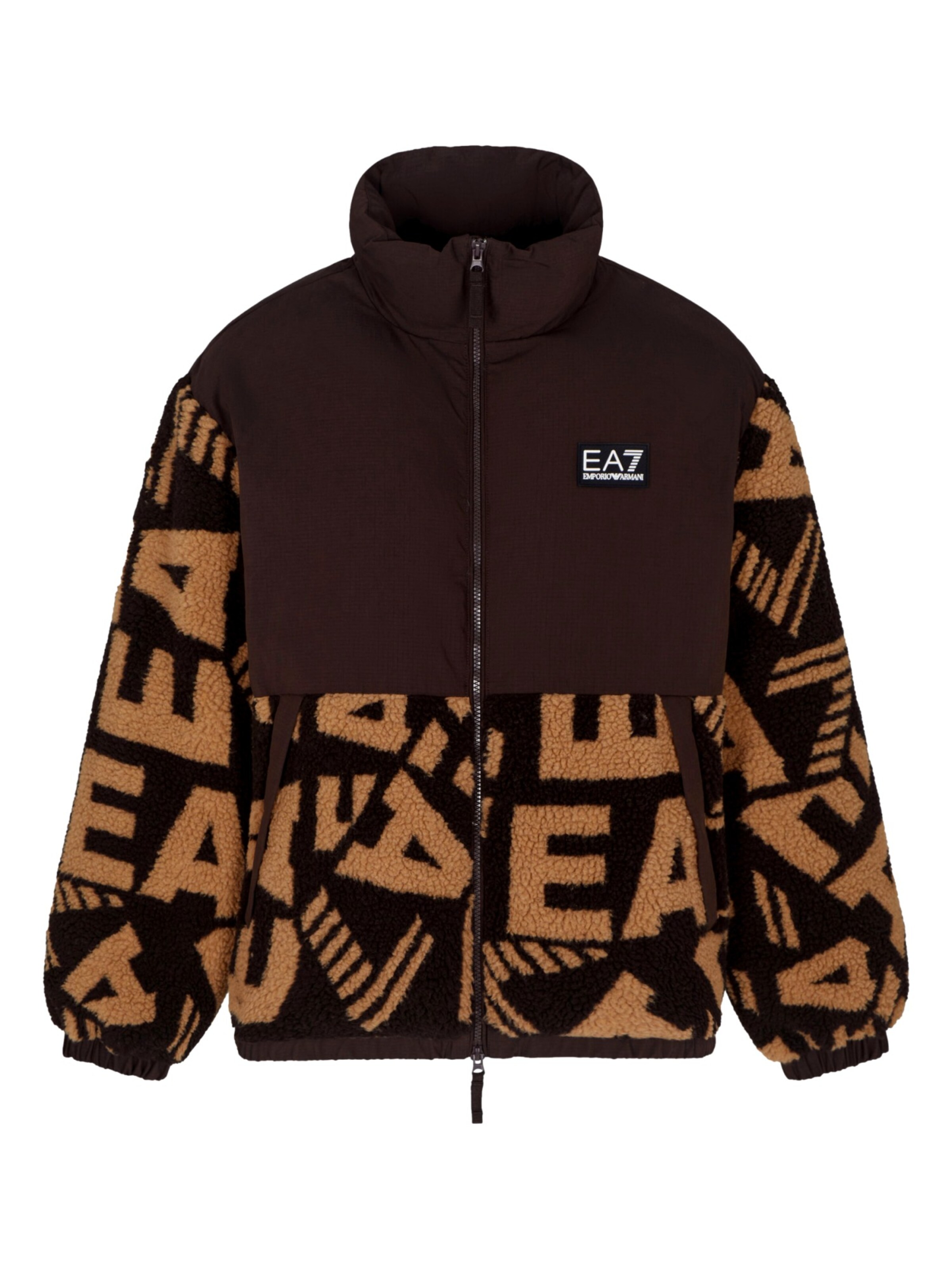 Giacca di pile di EA7 Emporio Armani in marrone: frontale