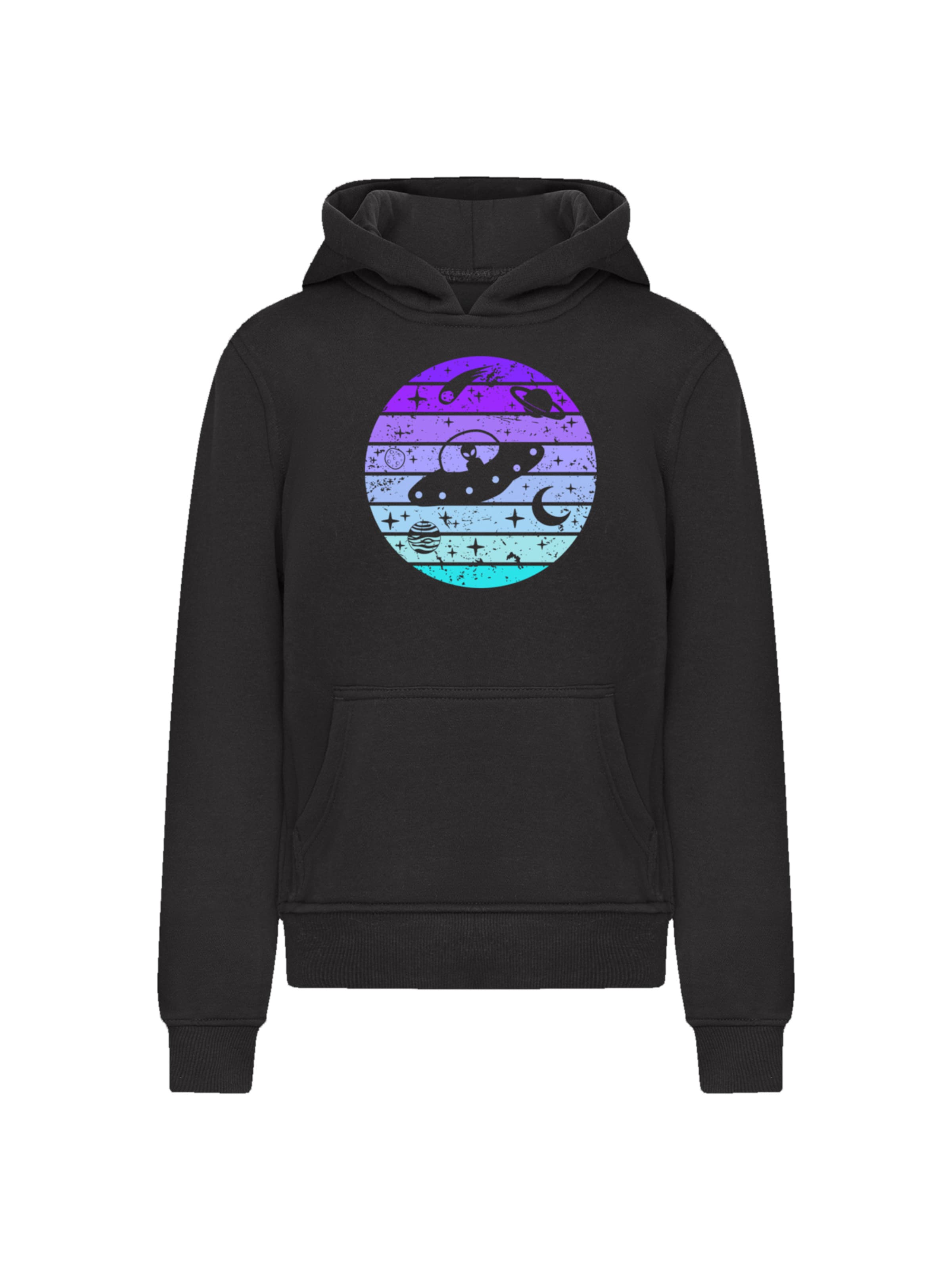 F4NT4STIC Sweatshirt 'Retro Alien Weltraum Sonnenuntergang' in Zwart: voorkant