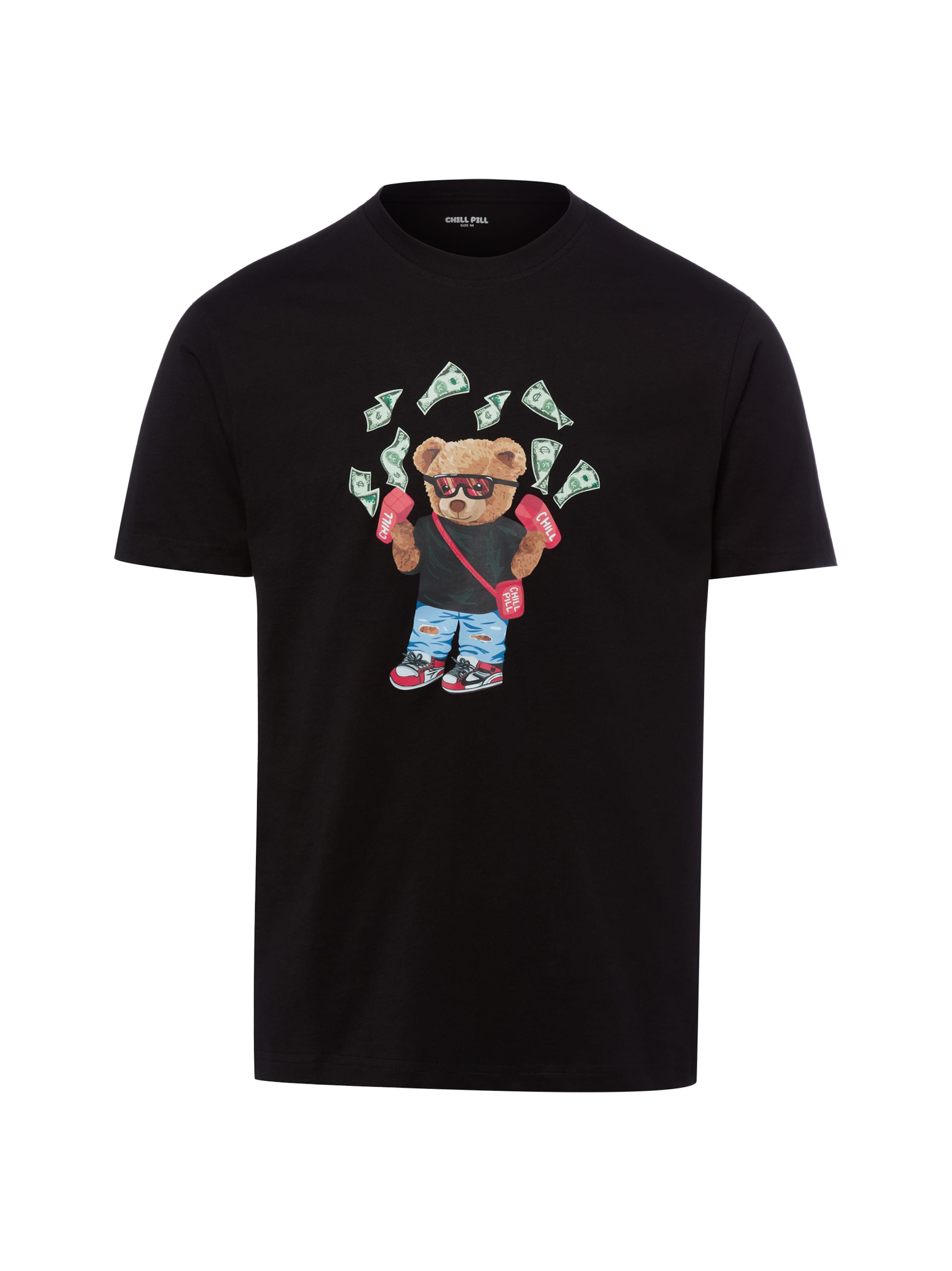 Chill Pill Shirt ' Money Gun Bear ' in Zwart: voorkant
