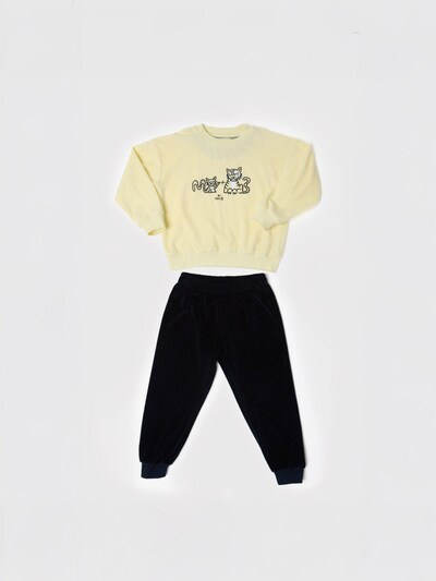 Maru + Bo Set 'VELOUR TRACKSUIT WITH GRAPHIC' in 80-92 in Pastel yellow / Black, Item view
