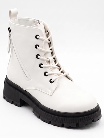 TorWeit Enkellaarsje 'Side Zip Lace Up Boots' in Wit