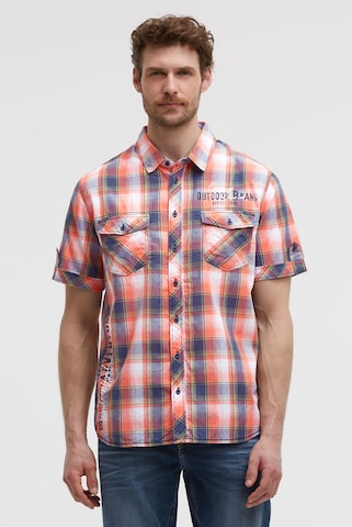 CAMP DAVID Regular Fit Karohemd Kurzarm mit Klappentaschen in Orange: Vorderseite