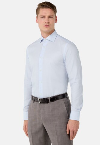 Boggi Milano Slim fit Overhemd 'Dobby Windsor' in Blauw: voorkant
