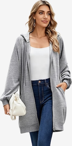 KoJooin Płaszcz zimowy 'Damen langer Kapuzenpullover mit Reißverschluss Oversize,casual, kuschelig gefüttert und gemütlich' w kolorze szary: przód