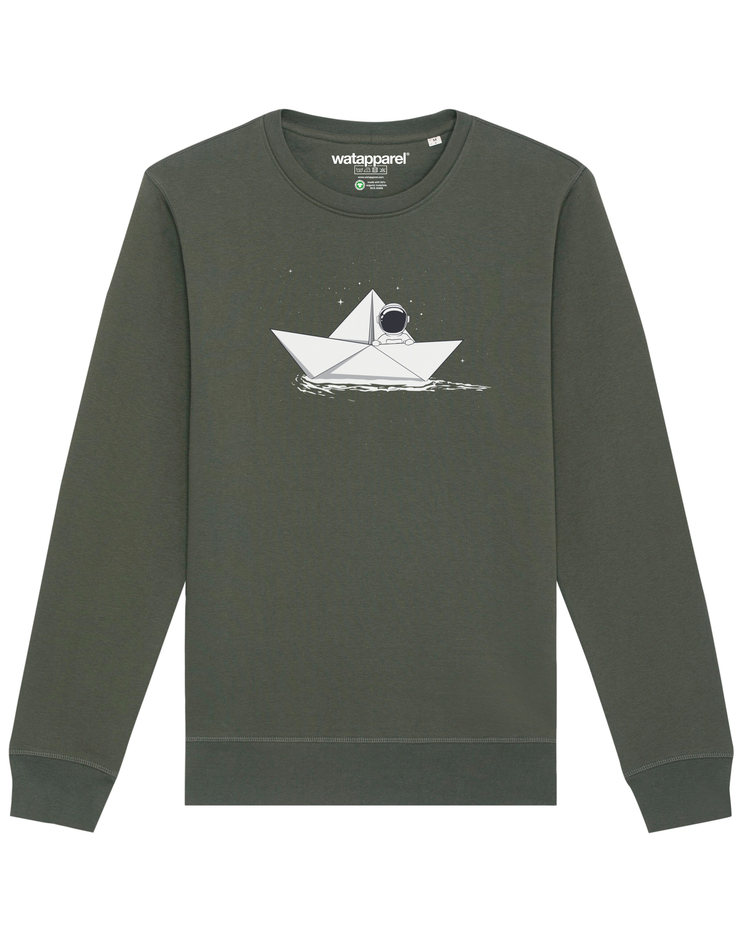 Sweat-shirt ' Astronaut in paper boat ' Watapparel en vert : devant