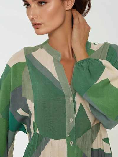 Hiccup Robe-chemise en beige clair / gris / vert / kaki, Vue avec produit