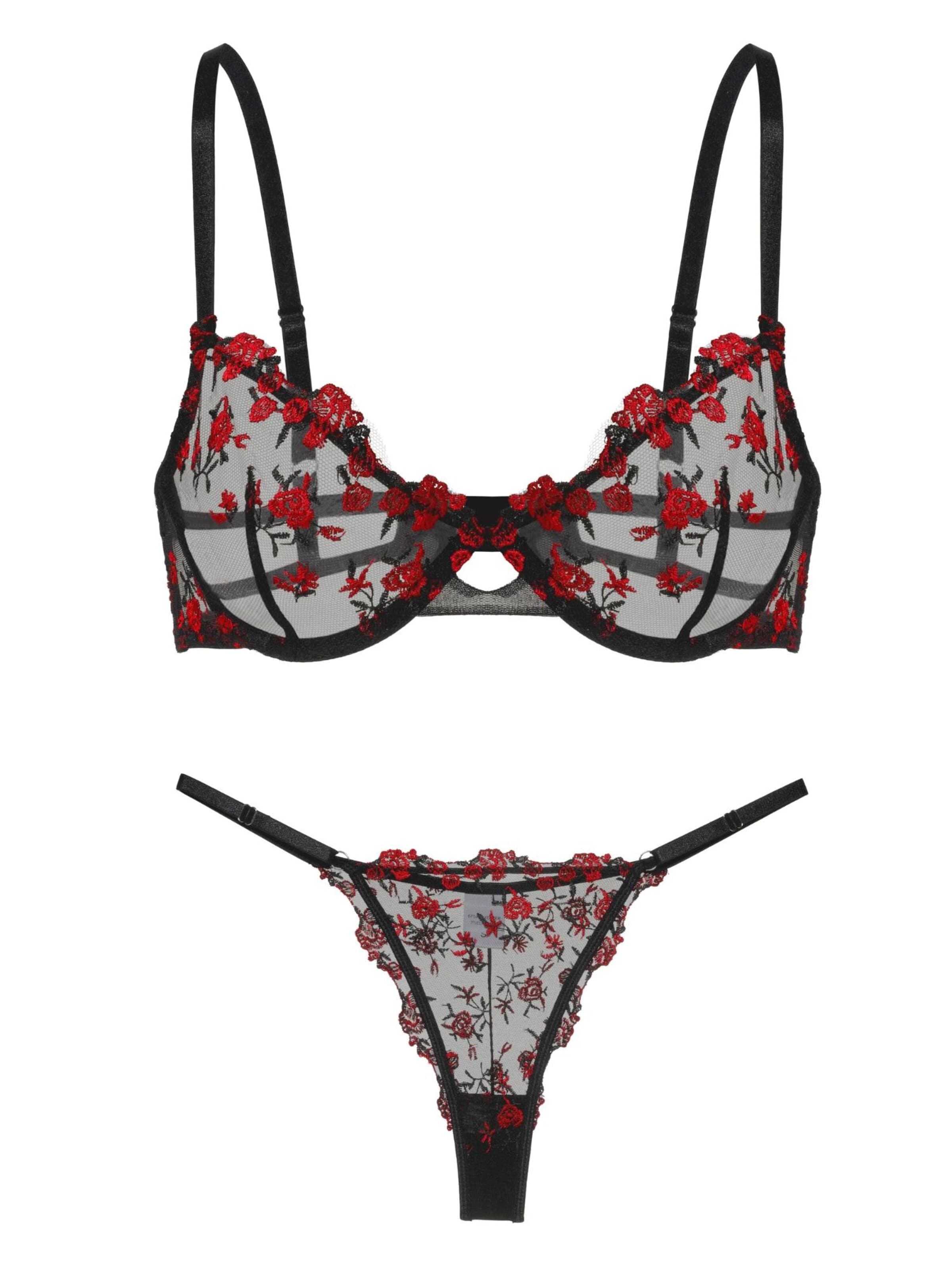 Orchibelle Balconette Underwear Sets 'Esmeralda' in Red: front